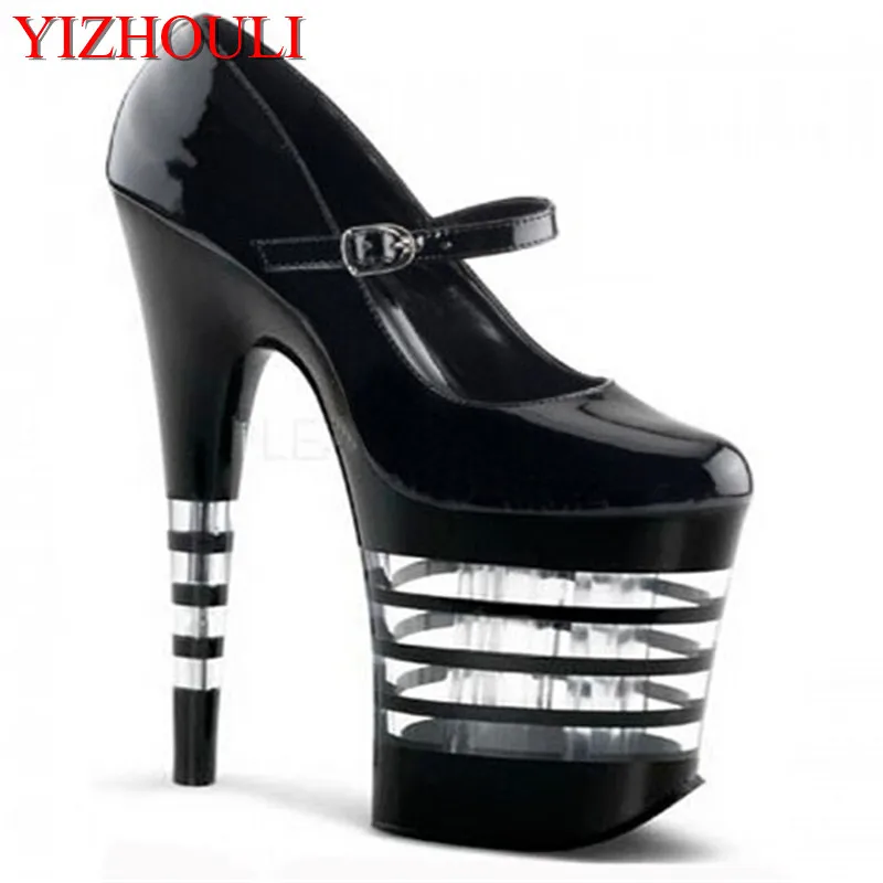 

8 inch Womens Fashion Pump Platform Stiletto High Heel Shoes 20cm Sexy Black Stripe Transparent Shoes Dance Shoes