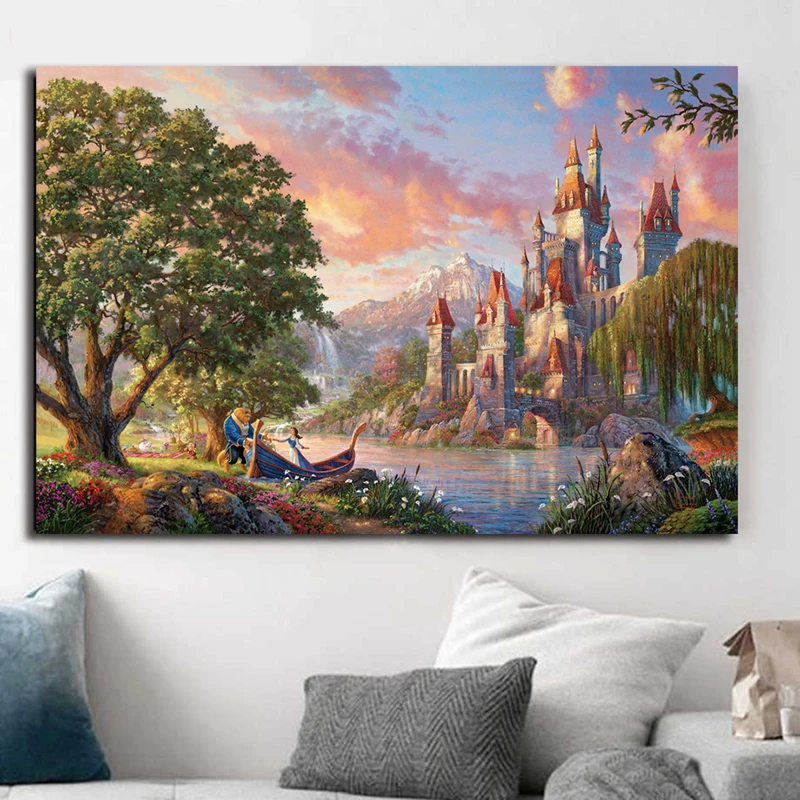 

Pastoral With Green Trees And Wildflowe Thomas Kinkade Poster Painting On Canvas Bedroom Wall Art Decoration Pictures Home Decor