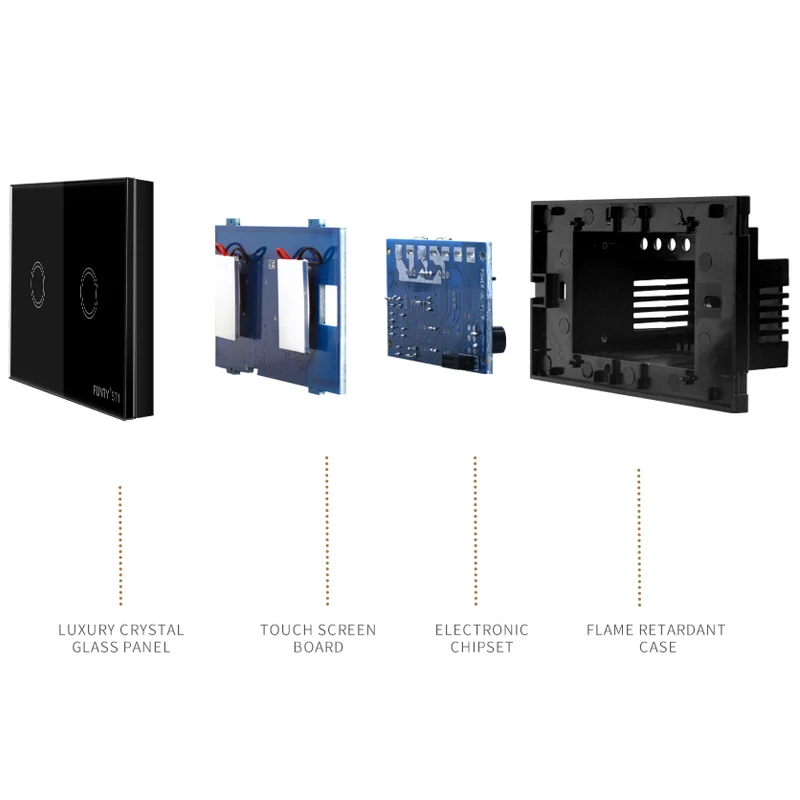 Funry st1 2 Gang США Стандартный емкостный сенсорный выключатель Дистанционное управление Роскошные Стекло настенный выключатель Панель выключатель света 110-240 В 433 мГц