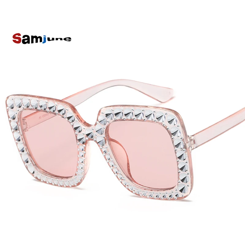Samjune новые роскошные брендовые дизайнерские женские Квадратные Солнцезащитные очки большого размера, женские зеркальные солнцезащитные очки с алмазной оправой для женщин