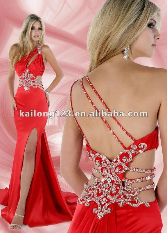 Buy Glamorous One shoulder Beaded Diamond Red Prom Gown from Reliable gown