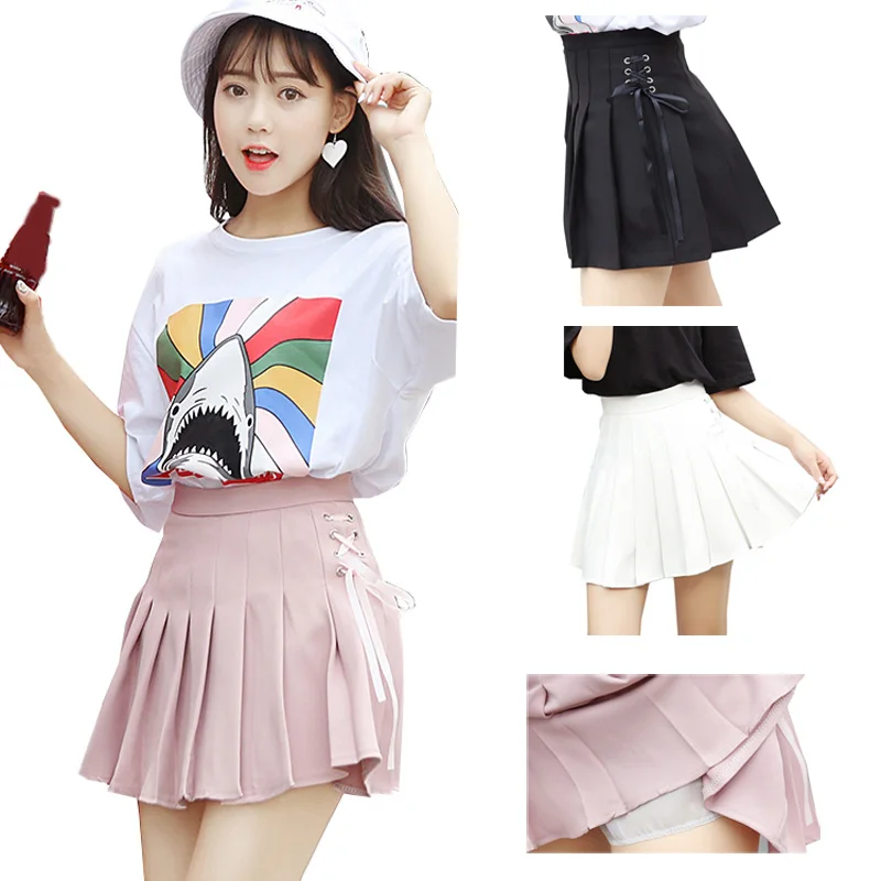 Harajuku Women Skirt Japanese Preppy Kawaii Pleated A line Lace up ...