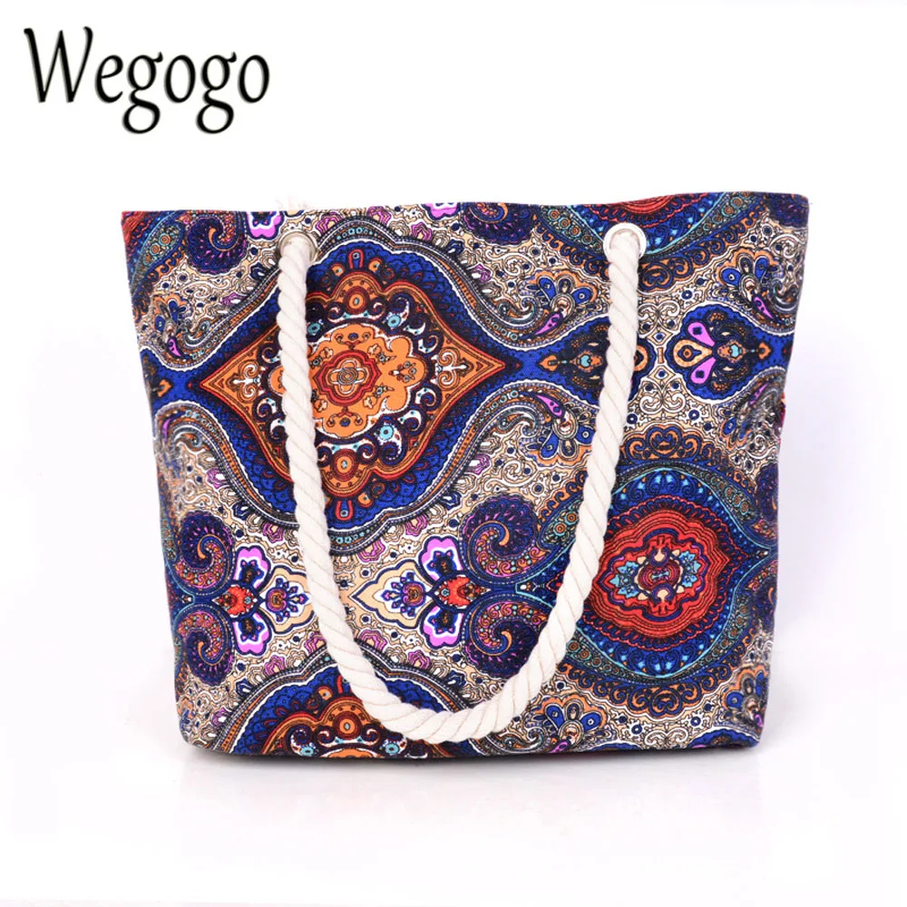 Women Handbag Vintage Boho Colorful Canvas Bags Casual Travel Big Shoulder Bag Travel Printing ...