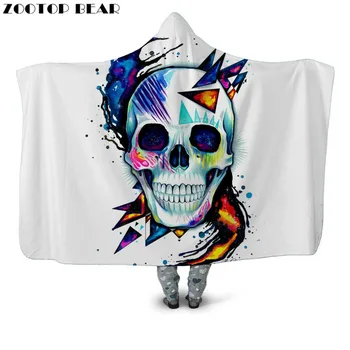 

Funny Skull Hooded Blanket Wearable Fleece Throw Blankets Brand Newest Fashion Geometric Cloak Soft Adult Bedding 3D printing