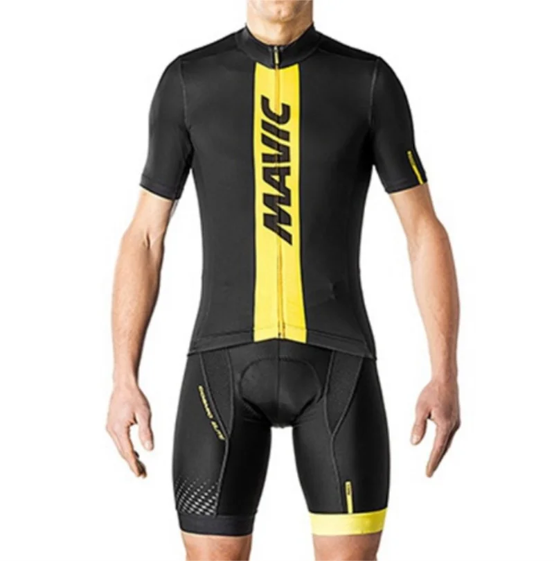 Mavic 2018 الرجال سريعة الجافة قصيرة الأكمام الدراجات الملابس تنفس الصيف دراجة الملابس 9D هلام سادة مريلة السراويل دراجة جيرسي