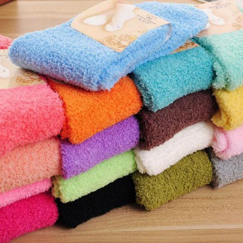 Womens Winter Fluffy Long Socks Thick Warm Coral Fleece Sleep Floor Candy Color
