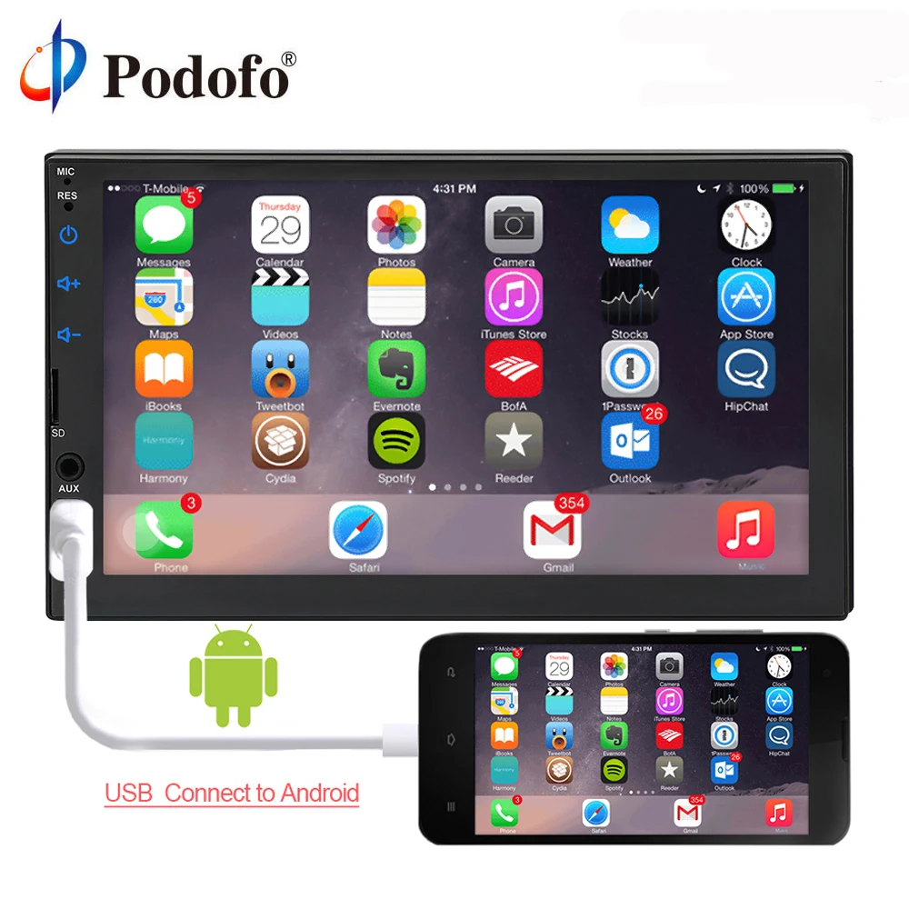 

Podofo 2 din Car Radio Stereo Multimedia Video Player 7" Universal Stereo Bluetooth Autoradio USB FM Audio Android Mirror Link