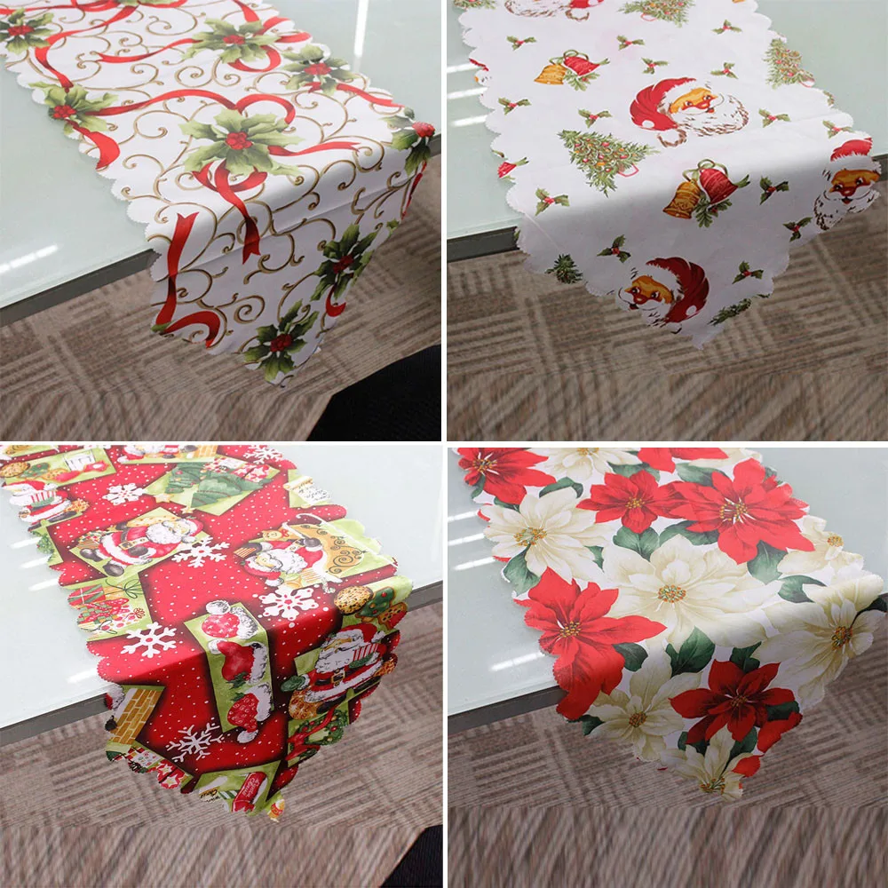 

Table Cloth Red Merrily Decorative Christmas Santa Claus Tapestry Poinsettia Table Runner 14x71 Inch USPS Dropshipping