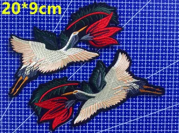 

20*9cm iron-on polyester embroidery egret patch, white crane patch, LY181007L