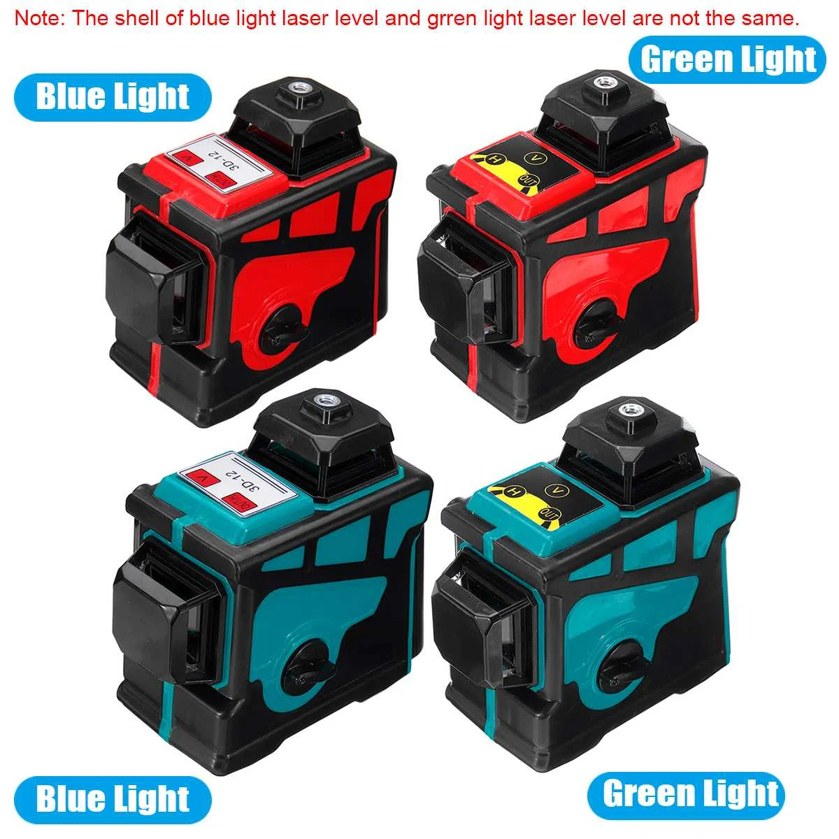 

3D 12 Lines Green Blue Line Laser Level with Red Blue Shell AC 110-240V US Plug Charger Waterproof IP54 Wear-resisting Flexible
