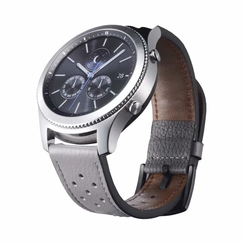 22 мм ремешок из натуральной кожи для часов samsung gear S3 Frontier классический сменный ремешок для Galaxy Watch 46 мм версия - Цвет: Серый