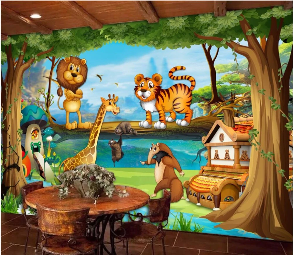 Custom Mural Photo 3d Wallpaper Cartoon Forest Animal Tiger Lion Children's  Decor Painting 3d Wall Murals Wallpaper For Wall 3 D - Wallpapers -  AliExpress