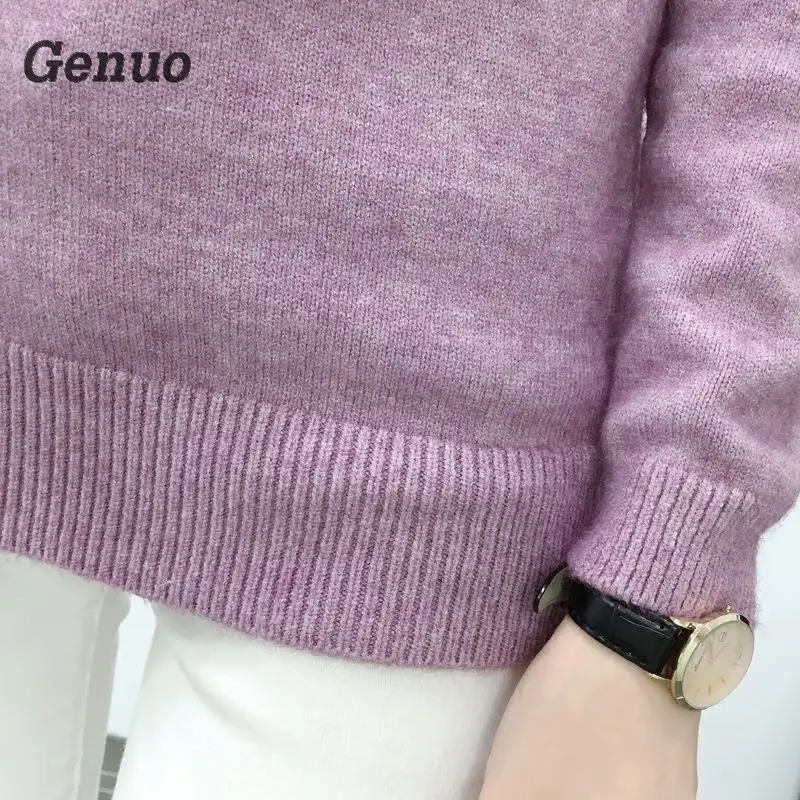 Genuo Sweaters And Pullovers For Women 2018 Autumn Winter Solid Turtleneck Knitwear Female Casual Elastic Loose Coat Femme