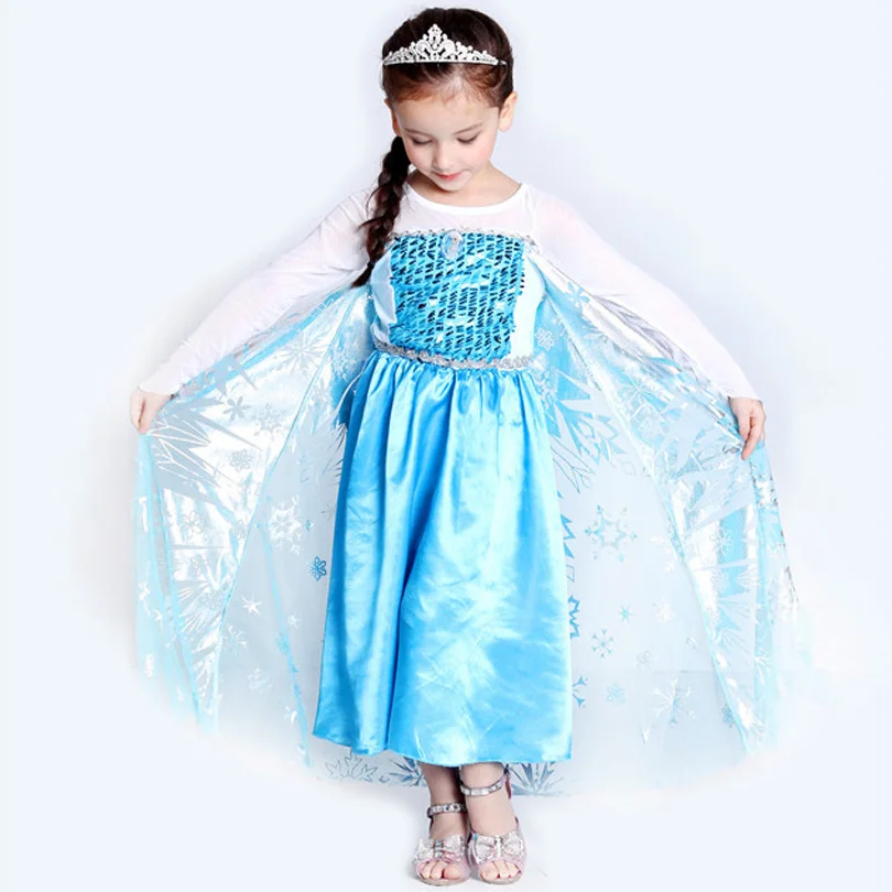 

Girls Princess Elsa Dress Up Fancy Costume Snowflake Sequin High Quality Girl Snow Queen Dresses for Halloween