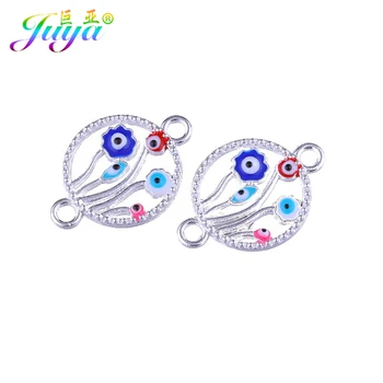 

Juya DIY Gold/Silver Color Components Enamel Evil Eye Charm Connectors Accessories For Handmade Greek Eye Jewelry Making