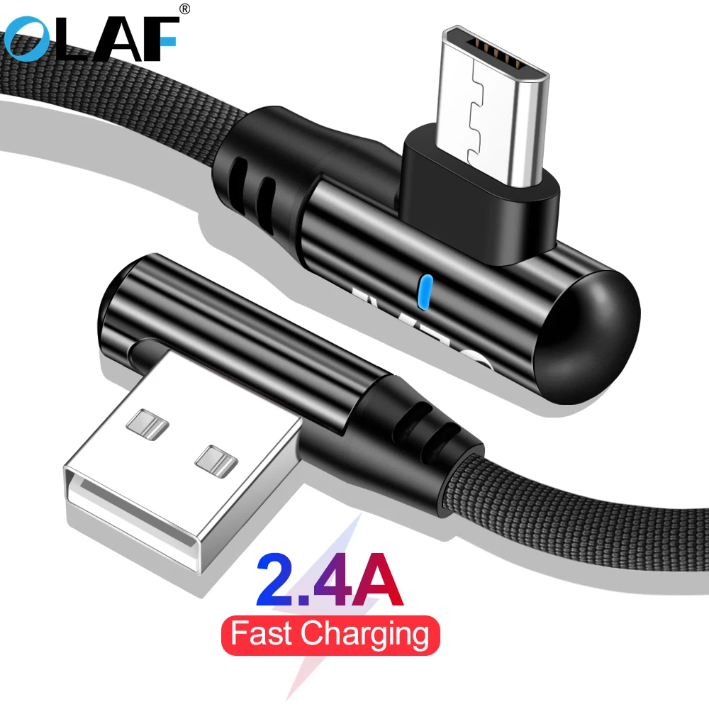 أولاف المصغّر usb كابل 90 درجة 2.4A سريع شحن الهاتف المحمول سلك Microusb كابل الشاحن لسامسونج S7 Xiaomi هواوي LG الروبوت