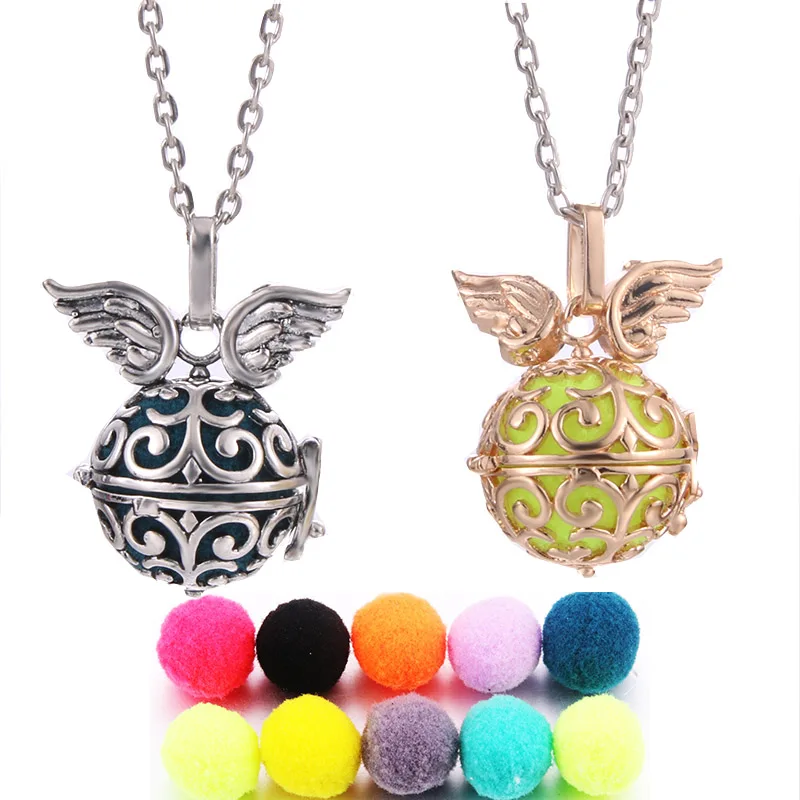 

Mexico Chime Angel Wings Music Angel Ball Caller Locket Pendant Vintage Pregnancy Necklace for Aromatherapy Essential Oil Women
