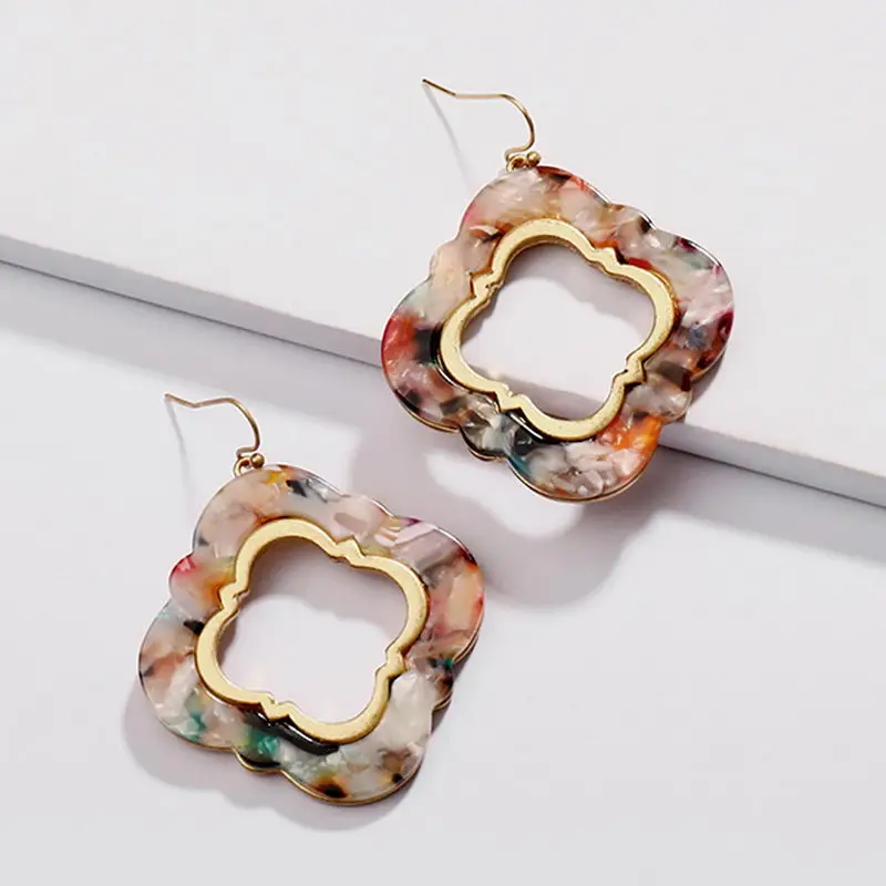 

Fashion Boho Gold Geometric Quatrefoil Clover Design Acrylic Acetate Statement Earrings Women Jewelry Accessorise Christmas Gift