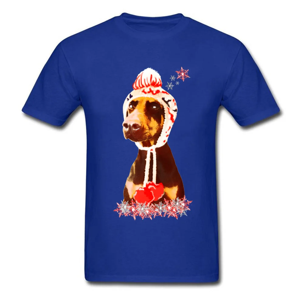Custom Frosty the Doberman Men's T-Shirt Newest Summer Short Sleeve Round Collar Pure Cotton Tops Tees Party Tee Shirt Frosty the Doberman blue