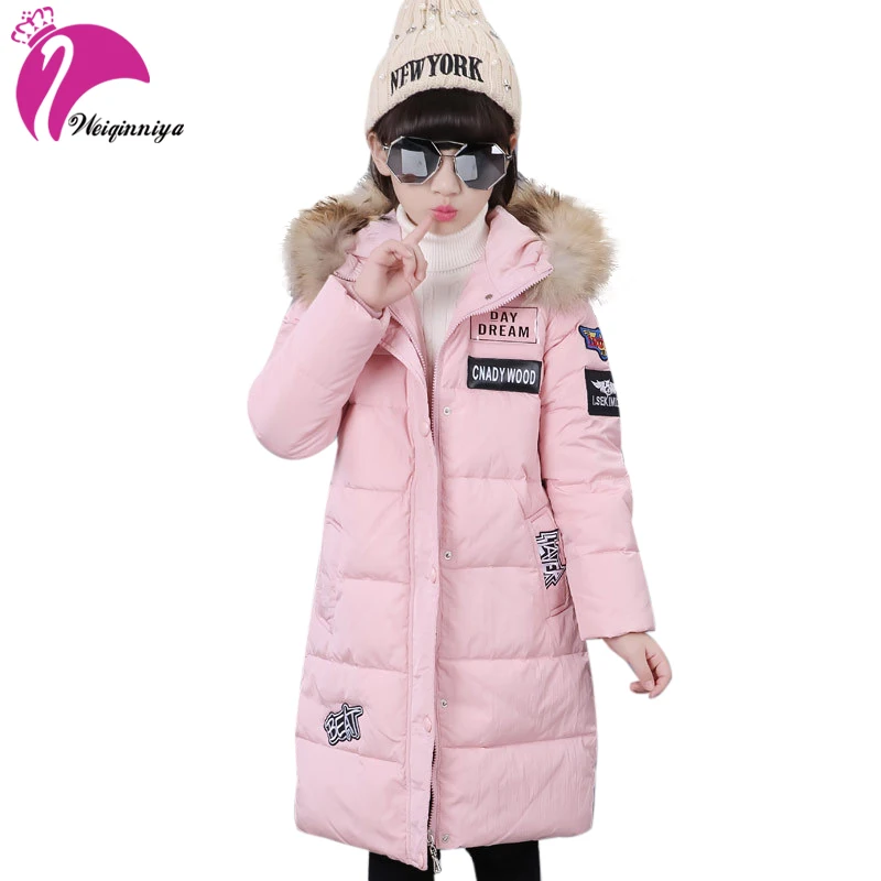 

weiqinniya Girls Down Parkas Jackets Winter 2018 Kids Down Jacket For Girl Fashion Children Fur Hooded Jackets Girl Parka Jacket