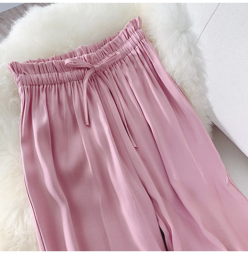 Wide Leg Satin Silk Pants Women Trousers High Waisted Elegant Summer Solid Color Wide Leg Pants Women Satin Trousers Loose New