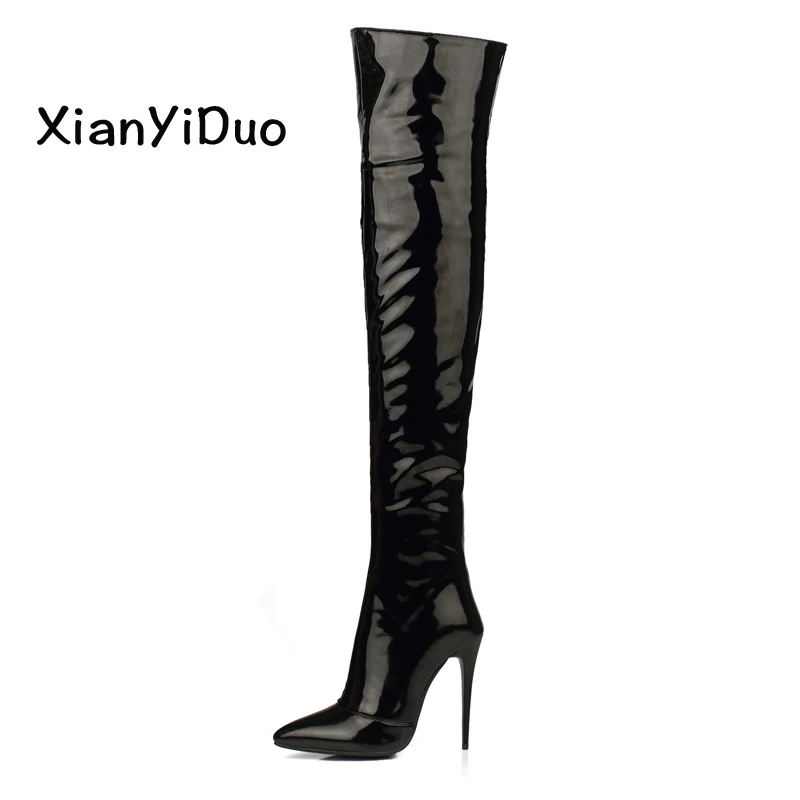 

sexy Aut Women's Shoes Striptease Thigh-high Boots red Pointe toe Zipper Thin sexy super high heels over the knee plus size33-43