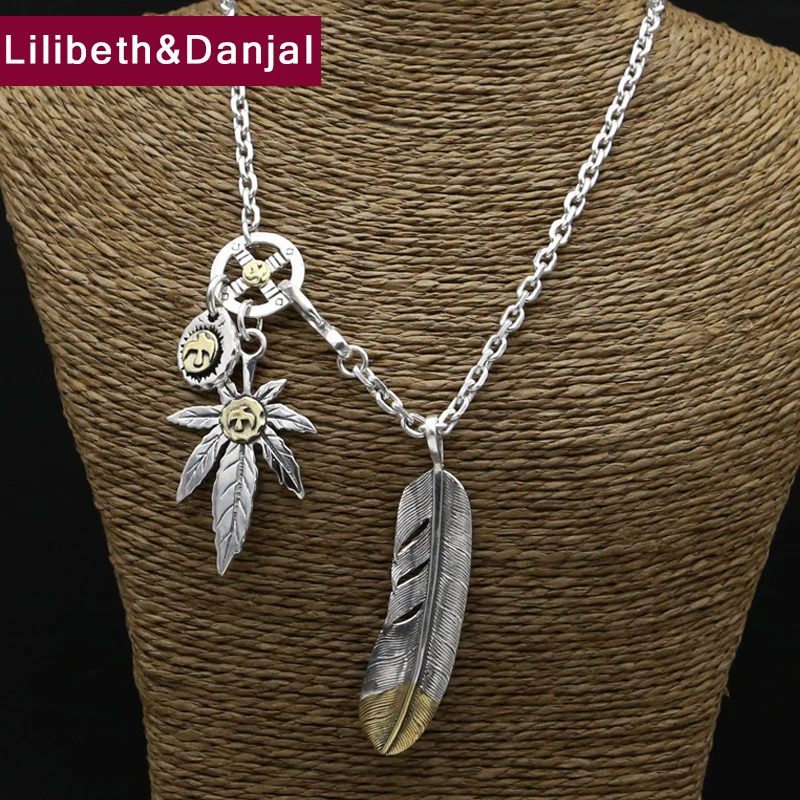 

Feather Eagle Maple leaf Chain Necklace Pendant 100% Real 925 Sterling Silver 925 Women Men Necklace wedding jewelry sets S02