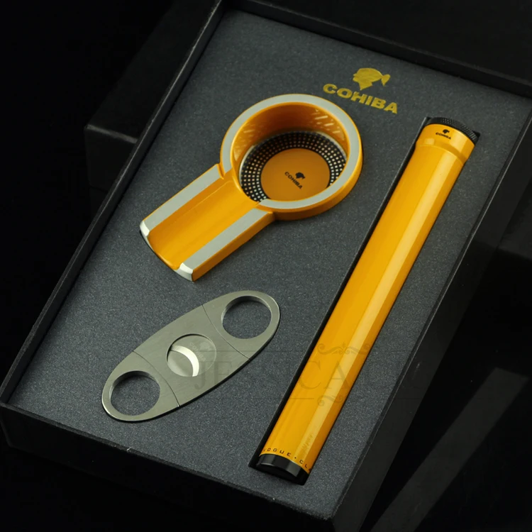 COHIBA Portable Cigar Set Travel Cigar Tube Case Metal Cigar Asthtray