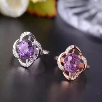 

S925 Sterling Silver Amethyst Ring Set small flower jewelry TS pendant earrings silver jewelry