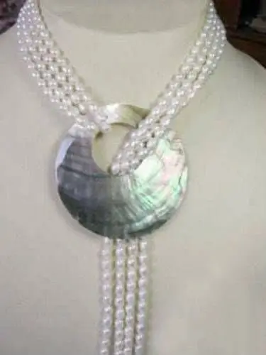 

Hot sale new Style >>>>>6-7MM White Akoya Cultured Pearl Necklace Shell Pendant 50'' BV376