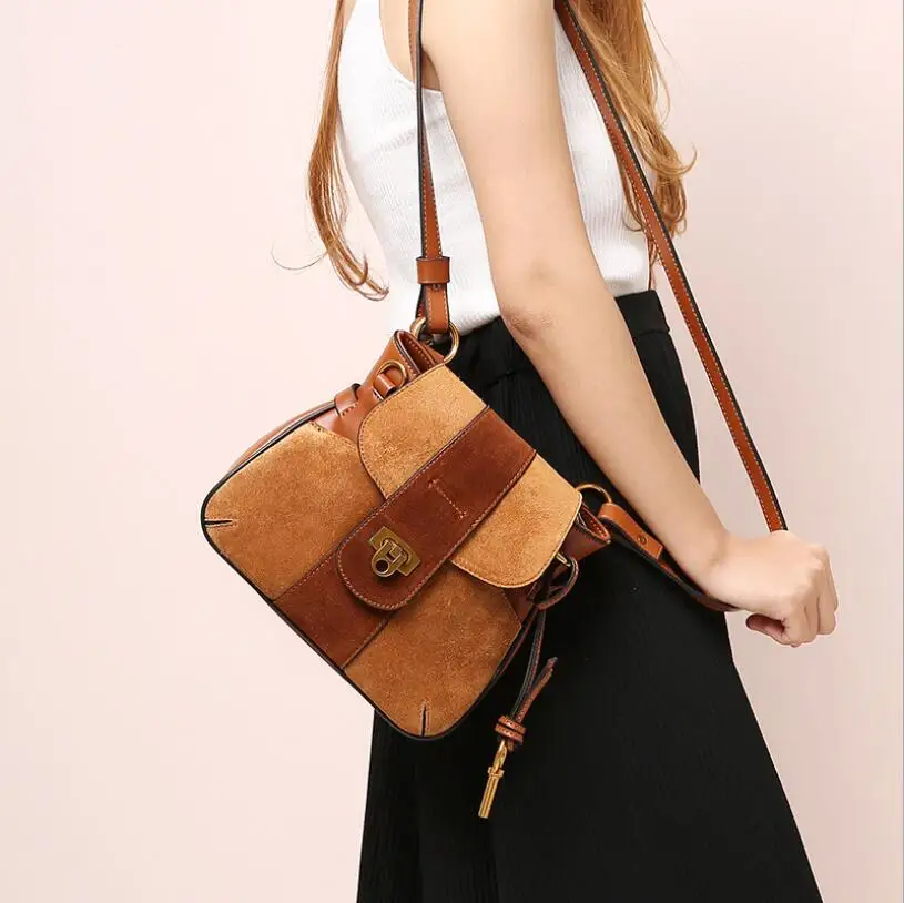 

New cow leather women handbags shoulder Messenger bag lock buckle matte leather handbag saddle bags multi-use ladies bag