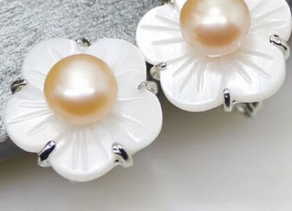 

HOT SELL - wb002 Natural freshwater Cultured Pearl & mop shell flower Earrings Stud Fashion 10pc -Top quality free shipping
