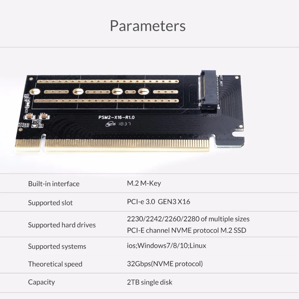 ORICO M.2 NVME к PCI-E 3,0X16 Плата расширения для материнской платы PCI-e 3,0 Gen3 X16 поддержка PCI-E канала NVME протокол M.2 SSD