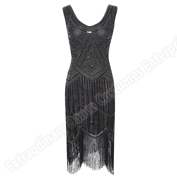 Женское вечернее платье 1920 s Great Gatsby Flapper Vestidos с блестками и бисером, платье с бахромой, вечернее платье с v-образным вырезом, украшенное бахромой, без рукавов - Цвет: Black And Silver