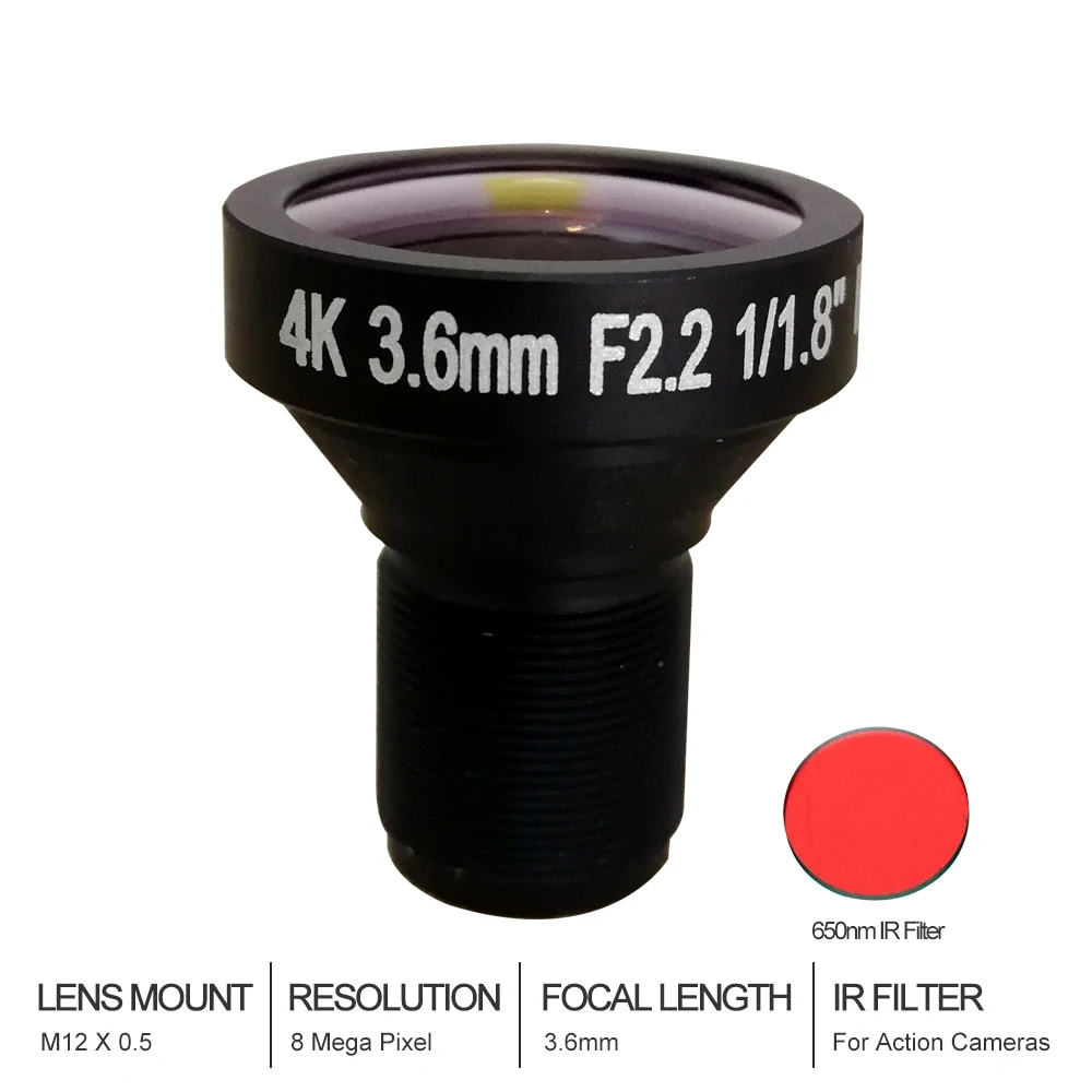 

8Megapixel 4K CCTV Camera Lens 1/2.2" For Security Cameras HD IP Cameras F1.8" M12 Mount with 650nm IR filter