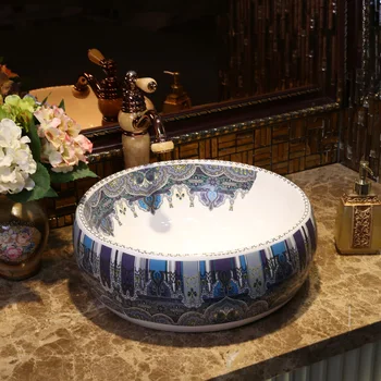 

China Artistic Handmade Ceramic wash basin Lavobo Round Counter top ceramic chinese wash basin bathroom sinks round