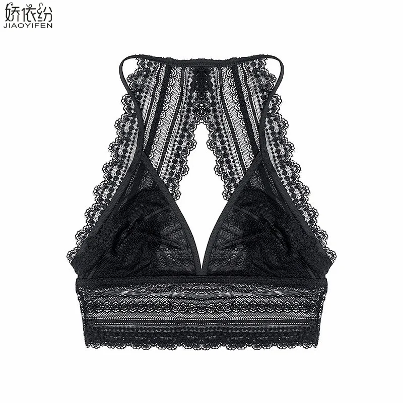 JYF Luxury sexy open ultra thin bra wire-free underwear breathable lace bra sexy back design lingerie cozy bra for women