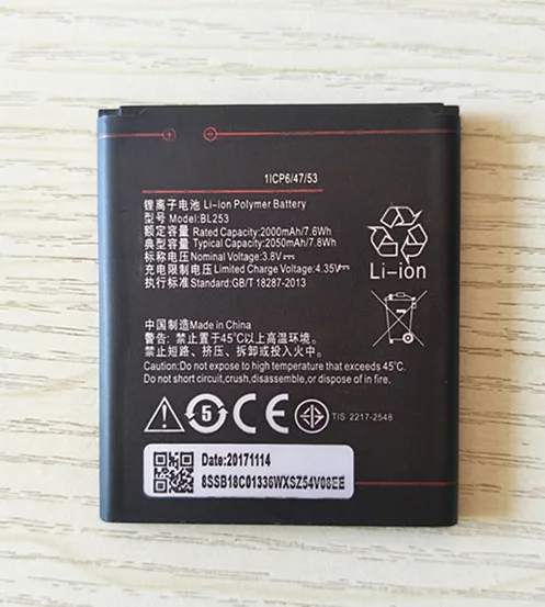 Новый аккумулятор высокой емкости 2050 мАч BL253 для Lenovo A2010 A 2010 / BL 253 A1000 A1000m 1000 A2580