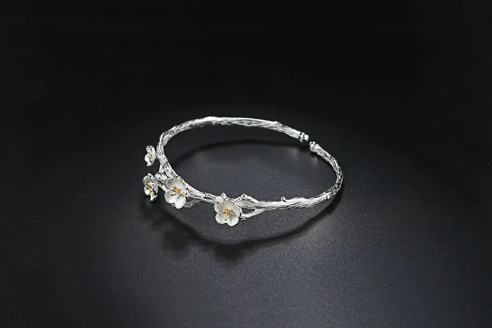 ZHOUYANG Wiredrawing сливы цветок S925 браслет и браслет 925 пробы серебро Модные украшения для Для женщин против аллергии HY006