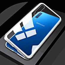 Магнитный чехол для samsung Galaxy A7 2018 A9 2018 A750 7 чехол для телефона флип Стекло задняя крышка металлический каркас для samsung J6 J4 плюс J8