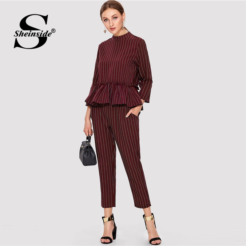 Sheinside Striped Burgundy Ruffle Hem Elegant Laides Top And Pants Two Piece Set 2018 Long Sleeve Women Autumn 2 Piece Set
Sheinside Striped Burgundy Ruffle Hem Elegant Laides Top And Pants Two Piece Set 2018 Long Sleeve Women Autumn 2 Piece Set