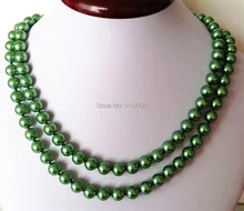 ¡ CALIENTE! moda 8mm Verde Mar Shell Collar de Perlas de Perlas de Joyería de Piedra Natural 36 PULGADAS Precio Wolesale