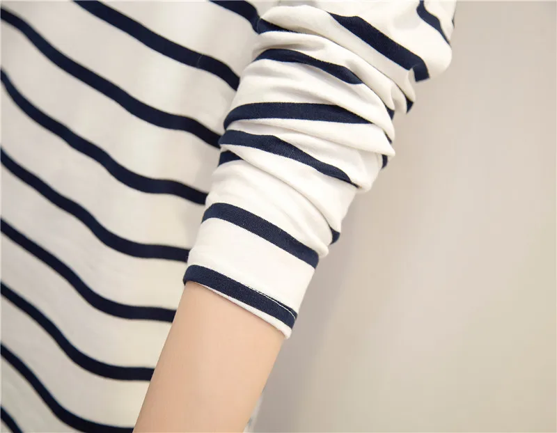 Женские футболки с круглым вырезом и длинным рукавом, свободная элегантная милая вещь в полоску, женская футболка в Корейском стиле, шикарная Повседневная Милая Студенческая одежда