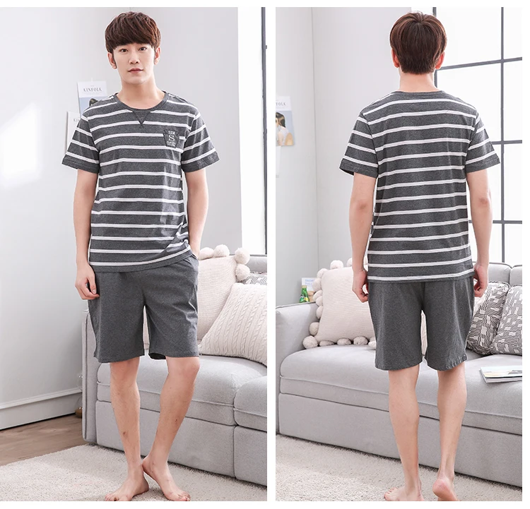 2019 Hot Summer Short Sleeve Cotton Pajama Sets for Men Casual Striped Sleepwear Male Lounge Home Clothes 2019 Hot Summer Short Sleeve Cotton Pajama Sets for Men Casual Striped Sleepwear Male Lounge Home Clothes