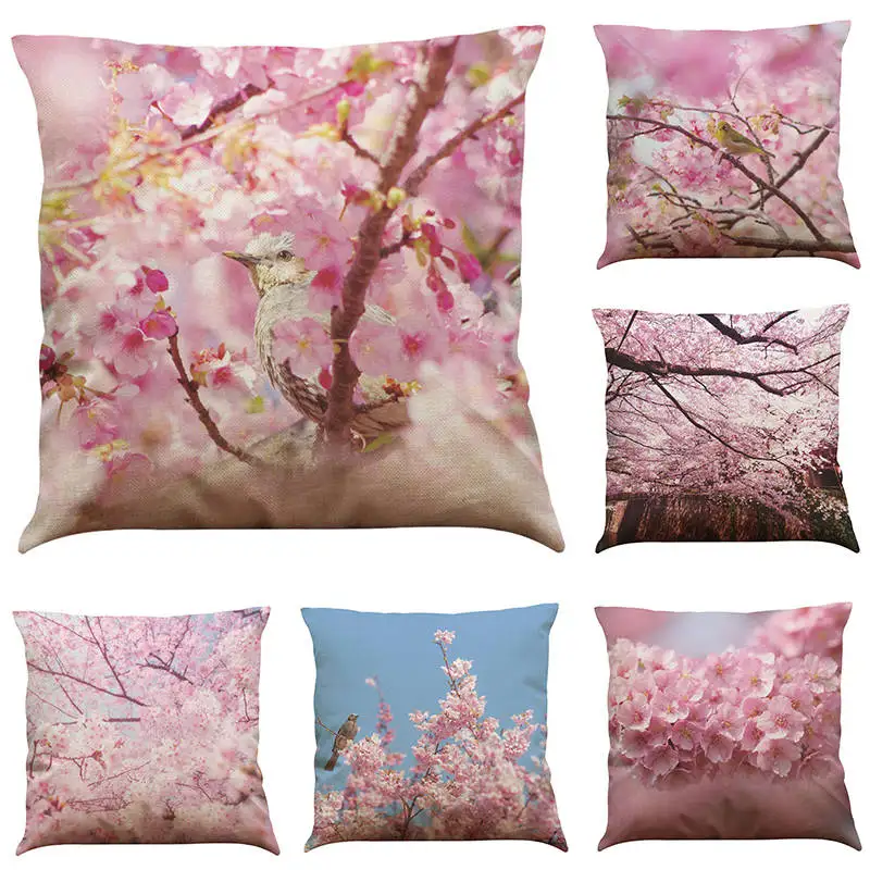 45cm*45cm Pink cherry blossoms pattern linen/cotton throw pillow covers couch cushion cover home decorative pillows | Дом и сад