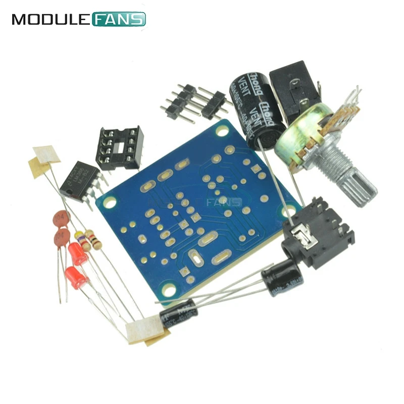 

LM386 Mini Amplifier Board DIY Kit 3V-12V Power Amplifier Suit Variable Resistor DIP8 IC LED Audio Capacitor DC005 Byond TDA2030