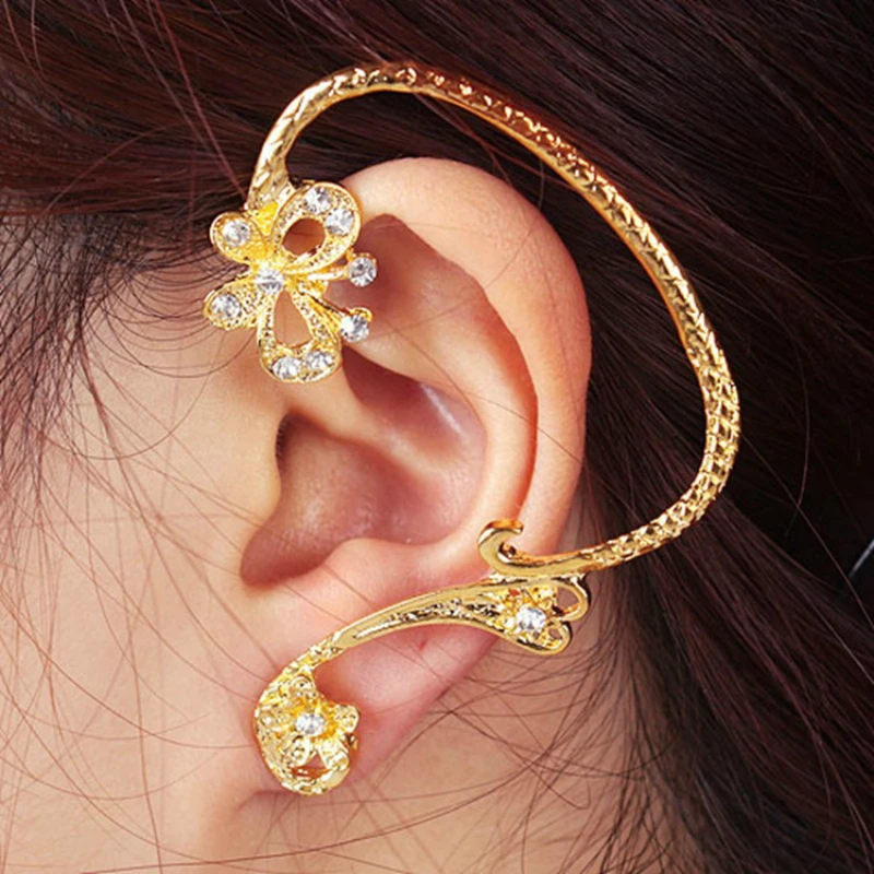 

Vintage Rhinestone Butterfly Flower Statement Charm Hyperbole Ear Cuff Earrings For Women Clip Earrings Jewelry Oorbellen 1pcs