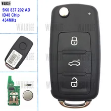 WALKLEE 3 кнопки дистанционного ключа подходит для VW/VOLKSWAGEN Caddy Eos Golf Jetta Beetle Polo Up Tiguan Touran 5K0837202AD 5K0 837 202 AD