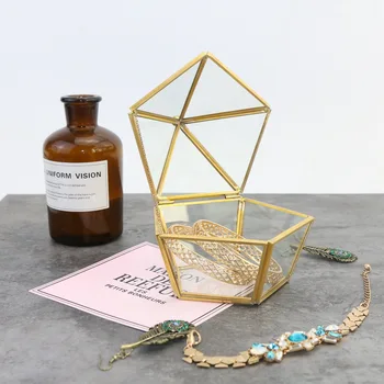 

Geometry Glass Cosmetic Storage Box Copper Personalized Wedding Jewelry Ring Box Home Decoration Ornaments Holder Gifts