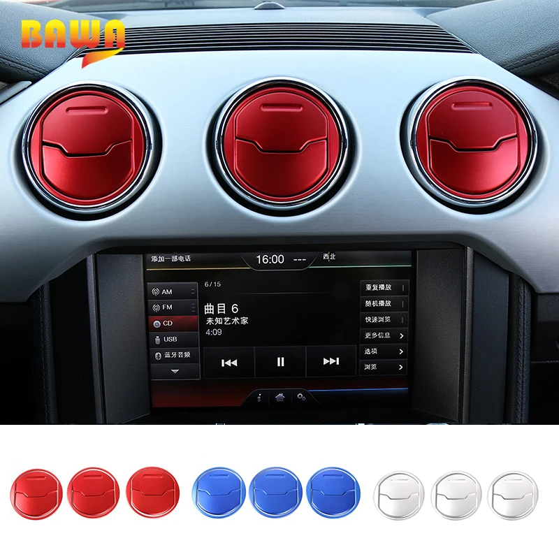 

HANGUP Car Dashboard Central Air Conditioner Vent Ring Cover Trim Sticker ABS For Ford Mustang 2015 Up Car Styling